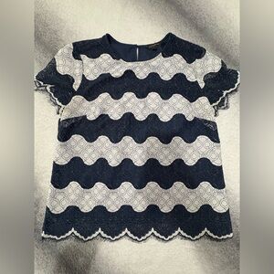 Banana Republic Navy Blue Gray Lace Striped Cute Top Blouse‎ Medium M